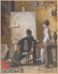 Adéle de Saussure y Marie-Louise Ravel, esposa del artista, en su estudio