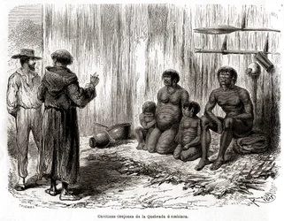 Evangelización cristiana de una familia de indios Yahuas Orejones en Perú
