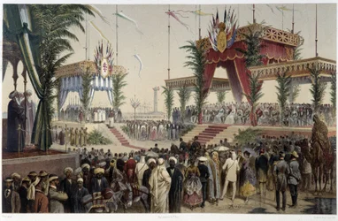 La Tribuna de los soberanos en “Inauguración del Canal de Suez” por G. Nicole. 1869