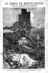 El castillo de If, el descubrimiento del tesoro y el regreso a París - Grabado de Riou, en "El Conde de Monte-Cristo" por Alexandre Dumas, Rouff & Cie