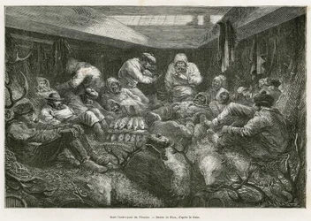 Perdidos y exhaustos de fatiga, la tripulación de la expedición es recogida por el barco pesquero ruso, el Nicholas, y termina el viaje en las bodegas del barco, apilados entre la carga de pescado y trofeos de caza (madera de ciervo, piel de oso polar). Gr