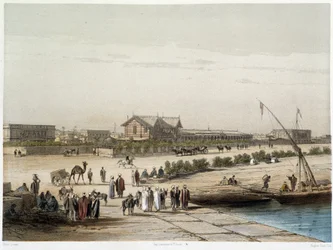 Escena y vista del canal en Inauguración del Canal de Suez por G. Nicole. 1869
