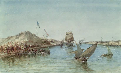 Embarcaciones en el Canal de Suez, de un álbum de recuerdos que conmemora el viaje de la emperatriz Eugenia (1826-1920) en la inauguración en 1869