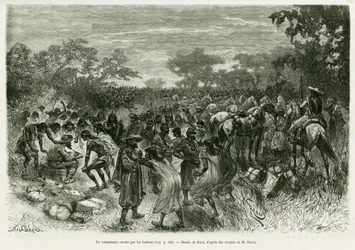 El campamento invadido por los indios (grabado)