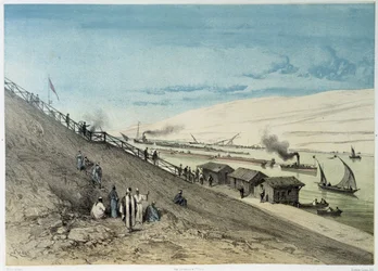 Vista del canal en la Inauguración del Canal de Suez por G. Nicole. 1869