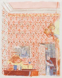 Interior con papel tapiz rosa I
