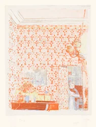 Interior con papel pintado rosa I