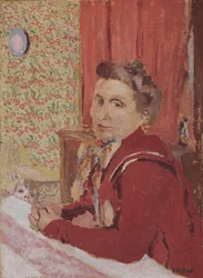 Madame Roussel en bata marrón rojiza