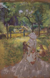 Madre e hijo en el jardín