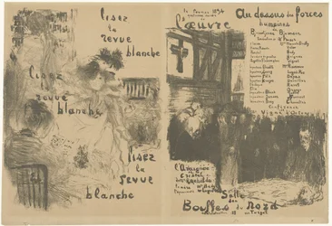 Página web con publicidad para La Revue Blanche y con el título de la obra Au-dessus des forces humaines
Lea la reseña blanca Por encima de las fuerzas humanas