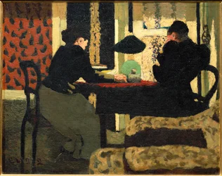 Dos mujeres bajo una lámpara (pintura sobre lienzo)
