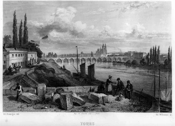 Vista de la ciudad de Tour, Indre-et-Loire, Centro, Francia. Grabado por Willmann en "La France ancienne et moderne" de Jean-Bernard Mary-Lafon