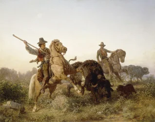 Arreando búfalos de agua, 1862