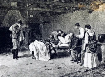 Muerte de Anita Garibaldi en la granja del Marqués Guiccioli (ilustración)
