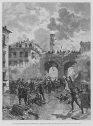 Las Cinco Jornadas de Milán, Asalto a los Arcos de Porta Nuova (grabado)