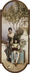 Madre e hijo dibujando en el parque, 1886