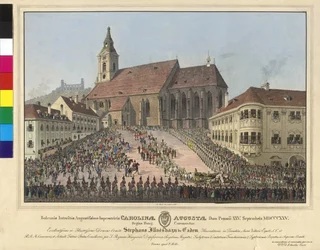 Coronación de la emperatriz Carolina Augusta como reina de Hungría el 25 de septiembre de 1825 en Bratislava