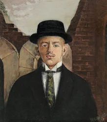 Retrato del poeta Vasili Kamensky con sombrero de copa