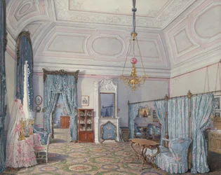 Interiores del Palacio de Invierno. El quinto apartamento reservado. El dormitorio de la Gran Princesa María Alexandrovna, 1873