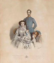 Francisco José I e Isabel de Austria con sus hijos, Gisela y Rodolfo