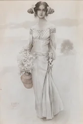 Una niña con una jarra y un ramo de flores, 1914