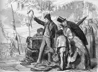 Oficio napolitano: El mercado de anguilas en Nápoles en 1864. De un boceto de Eduardo Dalbono.