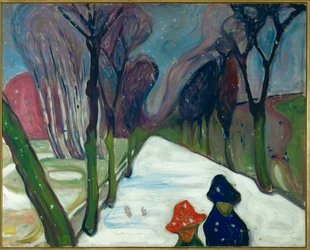 Avenida en la nieve (óleo sobre lienzo)