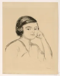 Mujer joven (mujer joven con la mano en la mejilla; muchacha con el brazo apoyado)