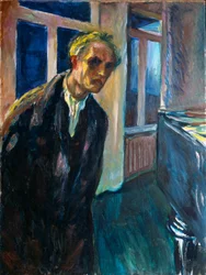 Autorretrato u hombre caminando de noche, pintura de Edvard Munch (1863-1944), 1923-1924. Al. 89,5 x 67,5 cm. Oslo, Kommunes Kunstsamlinger, Munch-Museet (Museo Munch)