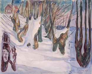 Paisaje de invierno con casa