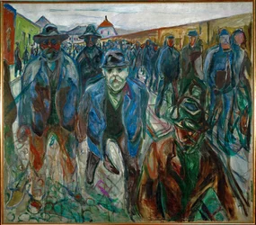 Trabajadores de camino a casa (pintura sobre lienzo)