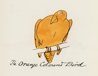 Edward Lear, El libro de los pájaros: El pájaro de color naranja (litografia en color)