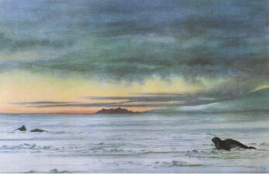 Mirando al norte en el Estrecho de McMurdo, de British Adventure publicado por Collins, 1947