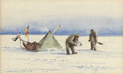La fiesta del trineo a la Isla Blanca, febrero de 1902: Shackleton y Wilson haciendo campamento, 1902