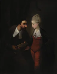 Porcia y Shylock, de la obra de Shakespeare "El mercader de Venecia", IV, i