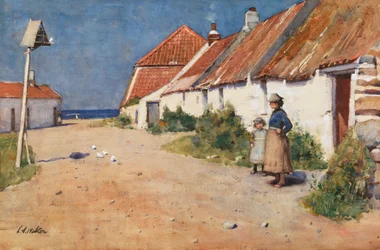Seaside Cottages with Dovecot (acuarela sobre papel)
