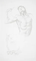 Desnudo masculino sosteniendo un cojín