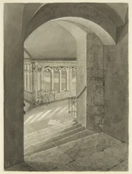 Entrada a los Claustros desde la Catedral de Bristol con la tumba de Edward Bird