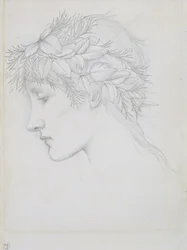 Cabeza coronada de hojas, c.1897 (lápiz sobre papel)