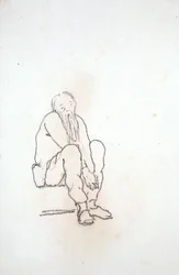 Autorretrato del artista, sentado, con las manos entre las rodillas, de un álbum de dibujos
