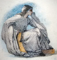 Estudio de una figura sentada con túnica, c.1866