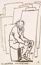 Obras maestras sin pintar (autocaricatura) (pluma y tinta sobre papel)