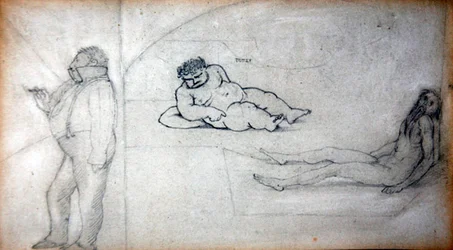 William Morris y el artista en un baño de vapor, c.1890