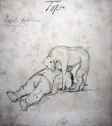William Morris jugando con su perro, c.1890