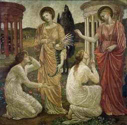 Cupido y Psique - Murales de Palace Green - Psique en los santuarios de Juno y Ceres, 1881
