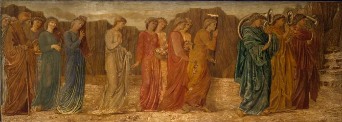 Cupido y Psique - Murales de Palace Green - El Rey y otros Dolientes abandonan a Psique al Monstruo, 1881