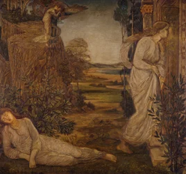 Cupido y Psique - Murales de Palace Green - Céfiro llevando a Psique a la montaña, 1881