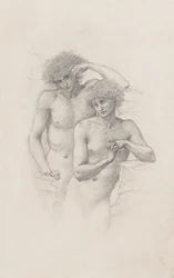 Estudio de dos desnudos masculinos para "Arthur en Avalon"