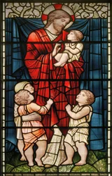 Wilden, All Saints, Morris & Co., Edward Burne-Jones, John Henry Dearle (1859-1932), Cristo Bendiciendo a los Niños, 1902-1914, Louisa, Alfred, Los Baldwin, Primer Ministro, Metodista, Worcestershire, A