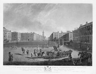 Plaza de Hanover, de un conjunto de cuatro vistas de plazas de Londres, grabado por Robert Pollard (1755-1838) y Francis Jukes (1747-1812) 1781